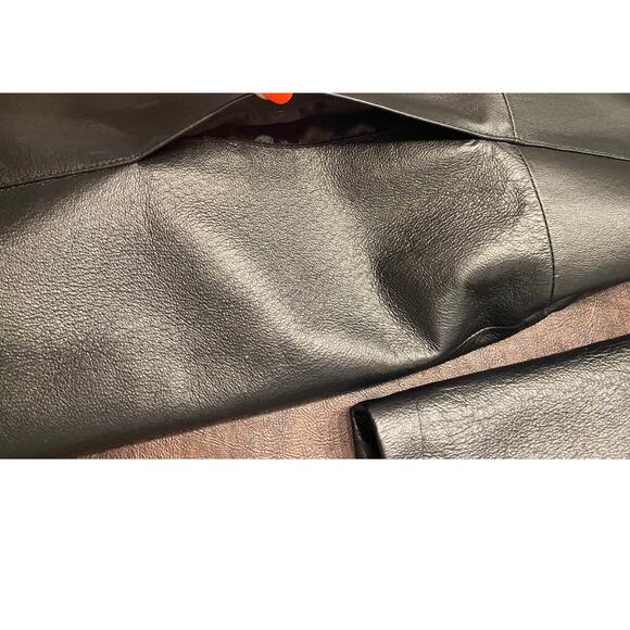 Clio II Black Leather Long Jacket Mid-Length Coat 90s Style Medium - Picture 7 of 7